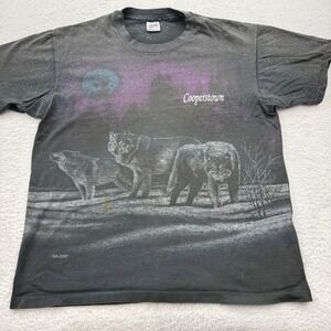 Vintage 90s Cooperstown Wolves Moon All Over Print Anvil T Shirt XL